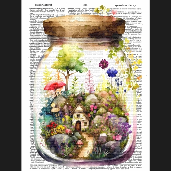 Fairy House Nature Mushroom Summer Terrarium Flower Vintage Dictionary … - Picture 1 of 5